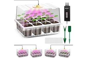 YAUNGEL XL Seed Starter Trays with Grow Light, 5 Pack 80 LED Seed Starter Kit with Large Cells/Timing Controller, Thicken Seedling Starter Trays with Humidity Domes, 2024 New Version, Transparent
