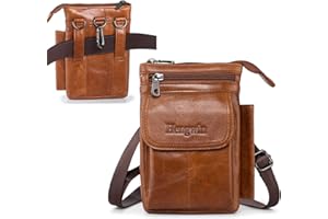 Hengwin Gurteltasche Echt Leder Herren, Schultertasche Smartphone Handy Gürteltasche, Handytasche Mit Gürtelschlaufe, Gürtelclip und verstellbarem Crossbody Gurt, Kleine Tasche (Braun)