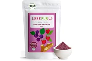 ‎LEBEPUR Lebepur BIO Beeren Ingwer Shot 500g - Kombination von Aronia, Hibiskus, Acai und Cranberry mit Ingwer - Vielseitig einsetzbar für Shot, Saft, Smoothies - in Rohkostqualität, ohne Zusatzstoffe