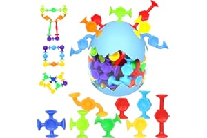 Jovicos 48 Stück Saugnapf Montessori Spielzeug ab 3 Jahren, Silikon Bausteine für Bad und Unterwegs, Sensorik Spielzeug für Autismus