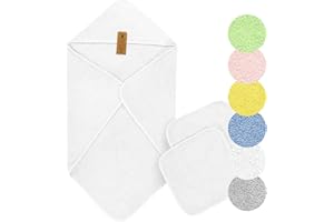 Arus Capa de Baño de Bebé, 100% Algodón orgánico, (75x75 cm) y 2 Toallas (30x30 cm), Blanco