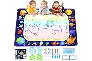 MERMOE Aqua Wasser Doodle Matte, Montessori Spielzeug ab 3 4 5 6 7 Jahre Magic Malmatte 100 * 70cm Drawing Painting Matte, Wassermatte Mit Wasserstift Stempe Geschenk Kinder Mädchen Jungen Lernspielzeug