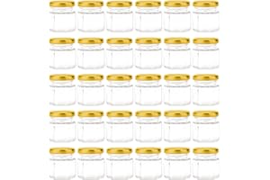 Tebery Lot de 30 mini bocaux hexagonaux en verre de avec couvercles dorés et étiquettes, pots à miel pour épices, cadeaux, cadeaux de fête de mariage, bricolage et plus encore, 45 ml