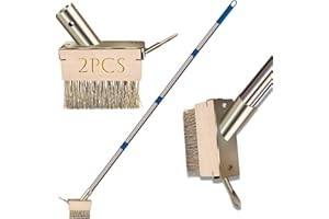 GHWMYD Brosse Joint Carrelage avec Manche Amovible(160cm), Brosse à Mauvaises Herbes avec Grattoir à Lame pour Paver Les Blocs, Allées, Brosse en Métal pour Enlever Les Mousse (2 Têtes de Brosse)