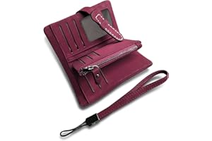 AOXONEL Damski mały składany skórzany portfel blokujący RFID, damska opaska na rękę z uchwytem na karty, identyfikator, okienko, portmonetka na monety, Fioletowy3, S, Nowoczesny