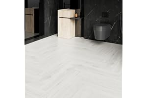 FLOREXP Vinyl Flooring - Lino Flooring with White Oak Wood Grain Effect,Peel and Stick Floor Tiles,15cmx92cm 2.0mm 36pcs Waterproof,for Kitchen Living Room(5.02m²,White Oak)