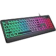 KOPJIPPOM Backlit Wired Keyboard - Large Print Computer Keyboards with Rainbow Backlight, Silent USB Wired Keyboard, Light Up Keyboard for Computer, PC, Gaming - Easy to See and Type