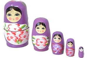Aries boutique MUÑECAS Rusas PÚRPURAS - Muñecas Decorativas, pintadas a Mano, muñeca Matryoshka, muñecas apilables, Juego de Figuras de 5 Piezas.