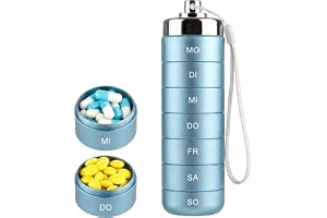 Pillerförvaring 7 dagar - Pillerorganiserare av aluminiumlegering - Vattentät - Bärbar pillerorganiserare 7 dagar med 7 fack - Liten för vitaminer, fiskolja och tabletter