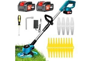 XBZZGMG Debroussailleuse Electrique sans Fil, 21 V Coupe Bordure sans Fil avec Batterie 4.0 Ah et 2 Types de Lames, Débroussailleuses Electrique légère et Silencieuse pour Jardins, Pelouses et Arbustes