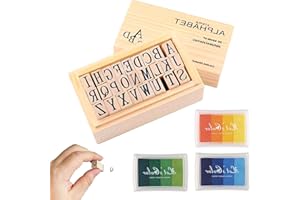 LDBKLGHJ Timbri Lettere Alfabeto, Timbri e Simboli in Legno e Gomma (36pz) - Timbri Alfabeto Vintage con Scatola Legno Vintage - Stampini Lettere Alfabeto per Fai-da-Te, Tampone di Inchiostro Colorato