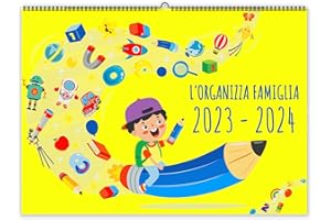 ÏMPRÜM L'organizza Famiglia,Calendario 2023 da muro,Calendario 2023 2024 da parete con planner mensile, 16 Mesi da Settembre 2023 a Dicembre 2024, 100 Stickers per l'organizzazione familiare (Giallo)