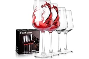 PARACITY Lot de 4 verres à vin soufflés à la main, verre transparent, verre à vin à longue tige pour vin rouge et blanc, verres à vin de 355 ml pour femmes, hommes, cadeaux de mariage et