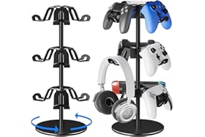 Bricok Aluminum Alloy Controller Holder 360 Degree Rotation Tier,Headphone Stand - Gaming Controller Stand for Xbox PS5 PS4 Switch,Gaming Controller Headset Holder for Gaming Accessories