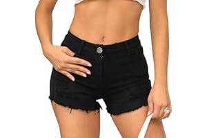 Maeau - Pantalones Cortos Vaqueros para Mujer Cintura Alta elásticos Casual Shorts Vaqueros Rotos Vintage - S-XXL