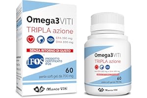 MARCO VITI Omega3 Viti Tripla Azione, Integratore ad Alta Concentrazione di Omega-3 per Cuore, Cervello e Vista, Assunzione Giornaliera, 60 Capsule da 700 mg