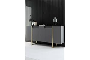 Dmora - Credenza Betel, Buffet da soggiorno, Madia da salotto, Dispensa da cucina, 160x35h80 cm, Antracite e Oro