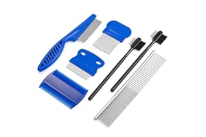 CHINPING Set di 7 pettini per rimuovere macchie di lacrime cane per occhi,pettine per pulci su entrambi i lati pidocchi polvere animali domestici per cani gatti cucciolo a pelo lungo rimozione di crosta e muco