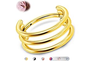 BodyBonita G23 Titan Knorpel Ohrring Gestapelter Clicker 16G CZ Doppelt/Dreifache Septum Piercing Conch Shmuck Tragus Daith Helix Ohrringe Nasenring Creolen für Frauen Männer Silber/Gold 8/10/12mm