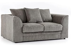 SOFASELECTIONUK LTD Sofa Selection’s Jumbo Cord Scatter Back 2-Seater Sofa | Luxurious Scatter Back 2-Seater Sofa in Grey Soft Cord Fabric Elevate Your Space with a Compact yet Comfortable Seating Choice (Grey, 2 Seater)