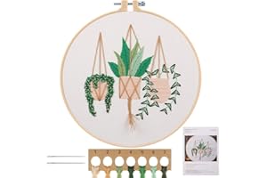 MWOOT Kit de Démarrage de Broderie, DIY Point de Croix Broderie Starter kit,Embroidery Starter Kit pour Adultes Débutant -Plantes Fleurs