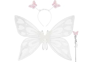 DiULi Ensemble Ailes de Fée Adultes et Enfants avec Baguette Magique et Bandeau de Fée - Léger Confortable pour Anniversaire Halloween Anniversaire Carnaval et Thème Fête - Cadeau Fille Femme,Blanc