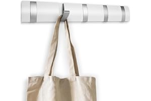 flintronic Flip Attaccapanni da Parete, Appendini da Muro con 5 Ganci Ribaltabili, Nascosto Appendiabiti da Porta, Acciaio Inox, Attaccapanni, per Bagno, Camera da Letto, Studio, Armadietto(Bianco)