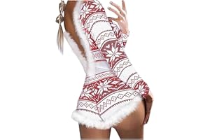 POIUIYQA Combi-Shorts Pyjamas Femme Col V à Manches Longues Barboteuse Une Pièce Sexy Pyjamas Noël Femmes Noël Barboteuse Shorts Manches Longues Noël Pyjamas Sexy Bodysuit Jumpsuit Short