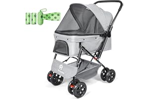 VIRZEN Haustier-Kinderwagen – Hunde-Kinderwagen für mittelgroße Hunde und Katzen mit wendbarem Griff, leicht zu gehender Hunde-Kinderwagen um 360 Grad drehbar, für kleine Hunde mit Netzfenster (Hellgrau)