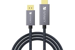 IVANKY Câble DisplayPort vers HDMI 3m en Nylon Tressé - Connecteurs Plaqués Or 24K - Câble DP vers HDMI (Audio&Vidéo) pour Ordinateur de Bureau, AMD, NVIDIA, HP Elitebook, ThinkPad et Autres - Gris