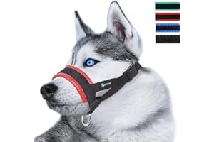 ILEPARK Muselière en Nylon Réglable pour Chiens, Museliere Anti Aboiement Anti-Morsure (M,Rouge)