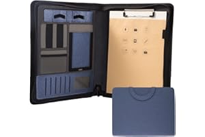 ZMHQLPDZ Carpeta de Padfolio con cremallera, A4 Multifunción Cartera de cuero Combinación de Caso, Organizador de Conferencia de Negocios, Bolsa de Bloc de Notas para Mujeres/Hombres (No Calculadora-Azul)