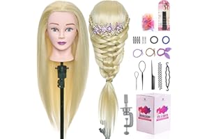 NEVERLAND BEAUTY & HEALTH NEVERLAND Cabeza de peluquería 24 pulgadas 50% Cabeza de peluquería para peluquería Cabeza peluquería Cabeza Maniquí Muñeca Peluqueria a con Soporte& DIY Hair Styling Tools