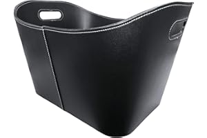 Metrox Kosz na drewno z uchwytami do noszenia (torba na drewno kominkowe sztuczna skóra, kolor czarny, wymiary 53,5 x 43 x 34 cm) 99168