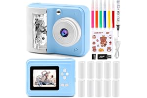 FQUVSP Aparat fotograficzny dla dzieci Natychmiastowe drukowanie,- 2,4" HD 1080P- z kartą SD 32GB, 10 rolek papieru, wisiorek. Aparat dla dzieci i dziewcząt