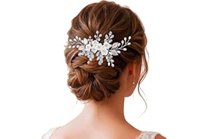 VYZUTR Brud hårprydnad bröllop hårkam – elegant huvudbonad med pärlor, strass, blommor och blad för kvinnor och flickor, vitt