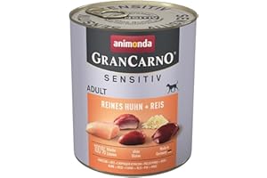 ANIMONDA VOM FEINSTEN GranCarno Nourriture Humide pour Chien Sensitiv - Poulet Pur + Riz (6 x 800 g) - Nourriture pour Chien Humide sans céréales ni Sucre - pour Chiens Adultes - avec ingrédients charnels Frais
