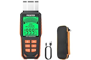 Proster Humidimètre Sans Pointe à Capteur Plat Détecteur d’Humidité Professionnel Mesure Non-Destructif Haute Précision Rechargeable Avec Écran LCD Rétroéclairé et Alarme Sonore Pour Mur, Bois, Béton
