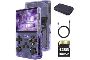 TEMOO R36S Console de jeux portable rétro avec sac, carte TF de 128 Go, plus de17 000 jeux, système Linux Open Source, écran Mipi de 3,5", lecteur vidéo portable