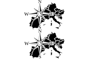 CREATIVASS Pegatinas Rosa de los Vientos Brújula Europa Todoterreno 4x4 Trail Off Road Coche Furgoneta Camper Moto Autocaravana Adhesivo Vinilo Aventura Barco o Remolque (Negro, 56 x 40 cm)