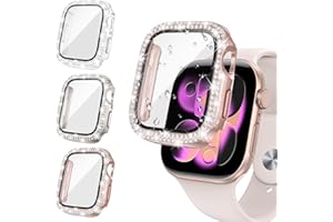 Neitra [3Stück Glitzer Diamanten Hülle für Apple Watch Series 11/10 42mm, Hart PC Bumper Case mit HD Gehärtetes Displayschutz Folie, Bling Schutzhülle Cover Smartwatch Zubehör für Frauen Mädchen