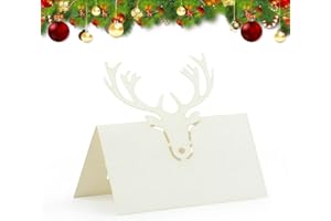 HOMO TRENDS Christmas Table Name Place Cards, 50pcs Christmas Place Cards, Tables Place Card, Name Card for Table Setting, White Antler Name Card Holders for Xmas Party Favor Decoration or Wedding Supplies