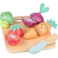 Happy Veggies Wooden Play Food for Kids - Kitchen Cutting Fruits Toys for Toddlers, Pretend Vegetables Gift for Boys and Girls - Early Development & Activity Toys by Orange Tree Toys