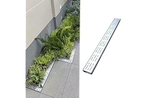 VIBEO Canaletta Scolo Acqua Piovana Robusto Canale di Drenaggio per Cortile, Canale di Drenaggio Esterno con Griglia in Acciaio Inossidabile Rimovibile, Filtro di Drenaggio Lineare per Bloccare i Detriti(W1
