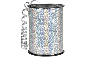 COSORO 457m Ruban Argenté 5mm Largeur,Ruban Bouclé pour Ballon Anneau Bouquets Couture Nœuds Brillant Métallique,Emballage de Cadeaux,Accessoire Décoration Bricolage,pour Mariage Anniversaire Noël Fête