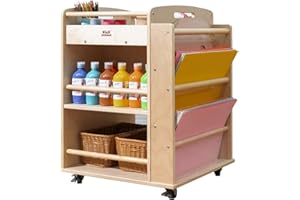 Kidi House Art Activity Rolling Utility Cart Multi-Functional Movable Storage Cabinet Crafts Supply Wooden Storage Organizer Cabinet and Shelves Classroom Furniture for Kids