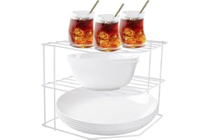 ASelected Corner Plate Rack, 3 Tier Plate Stacker for Cupboards, 23x23x20cm Metal Corner Plates Stand White Plates Racks for Cupboard, Kitchen