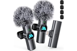 Leettus Lavalier Microfon Wireless, Lavalier Mikrofon Kabellos für iPhone, Plug-Play Mini Microphone für Videoaufzeichnung, Live-Streaming, YouTube, TikTok, Vlog, Interview (2 Stücke Schwarz)