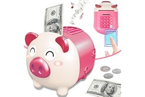 SJYIH Piggy Bank Cash Coin Can Electronic ATM Bank Coin Money Bank Toys Birthday Gifts for 3 4 5 6 7 8 9 10 11 12 Year Old Girls Kids with Fingerprint Lock and 30 Most Popular Bedtime Piano Music