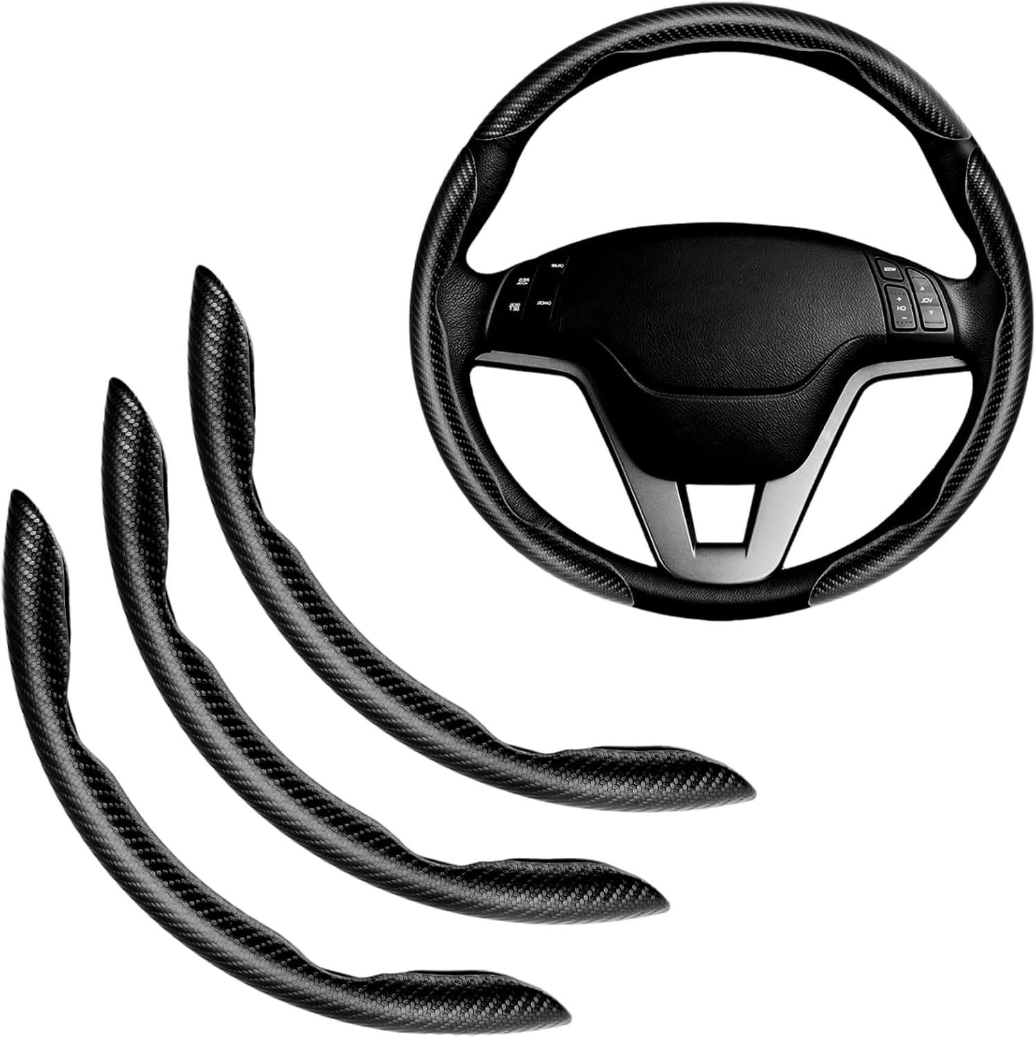Flintronic Funda Volante Fibra Carbono 3 Unidades, Funda Volante Coche Universal, Cubierta Volante Coche, Accesorios Coches Interior, Antideslizante, Diseño Mariposa Segmentado, Diámetro de 36-38cm